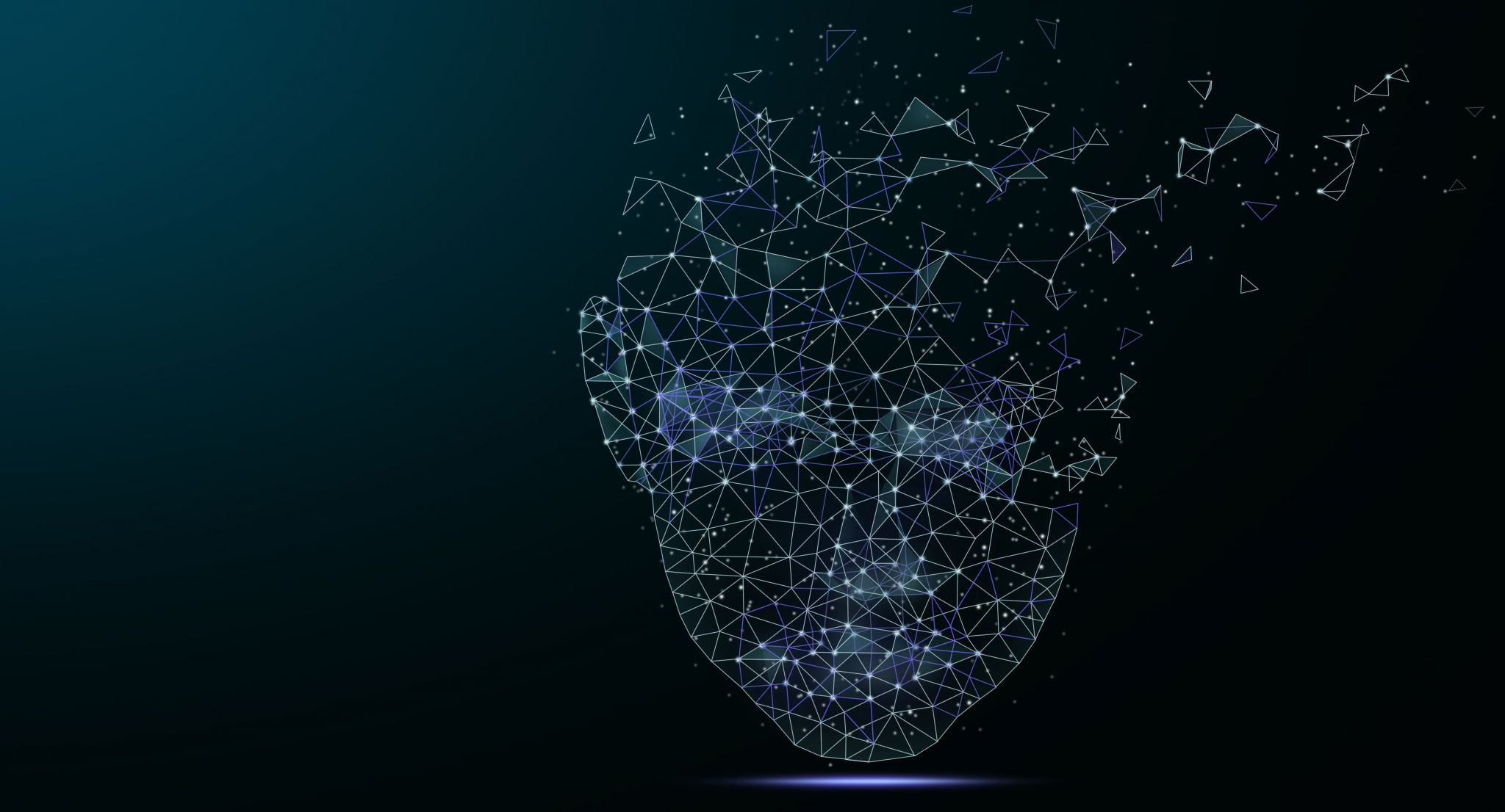 A dark background with a vector image of a geometric face